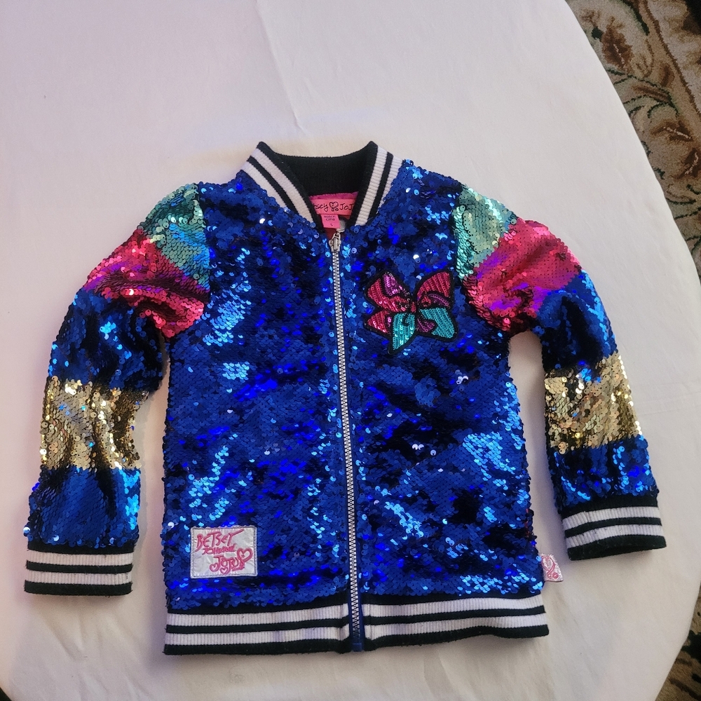 Kids Sequin Bomber Jacket - Blue and Gold